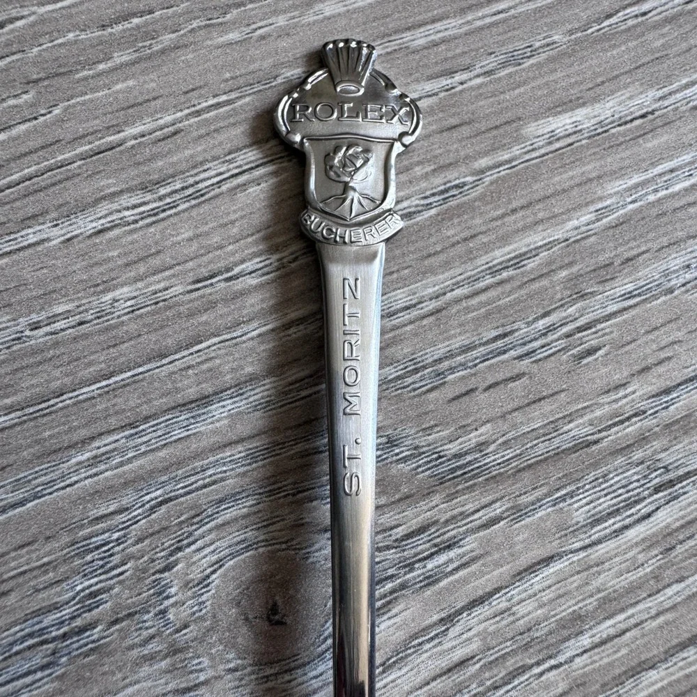 Rolex Bucherer St. Moritz Souvenir Spoon Sun Face Silver Tone Switzerland CB